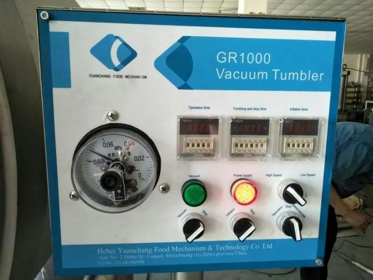 Bombo de Masaje al Vacío GR-1000 – Capacidad 500 kg/ciclo – Nivel de vacío -0.085 Mpa – 380V – 3.3 k