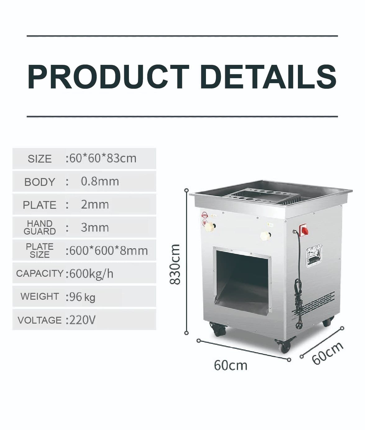 Cortadora de Carne Industrial 500-600 kg/h para Plantas Procesadoras | Desmontaje Fácil con Cuchilla
