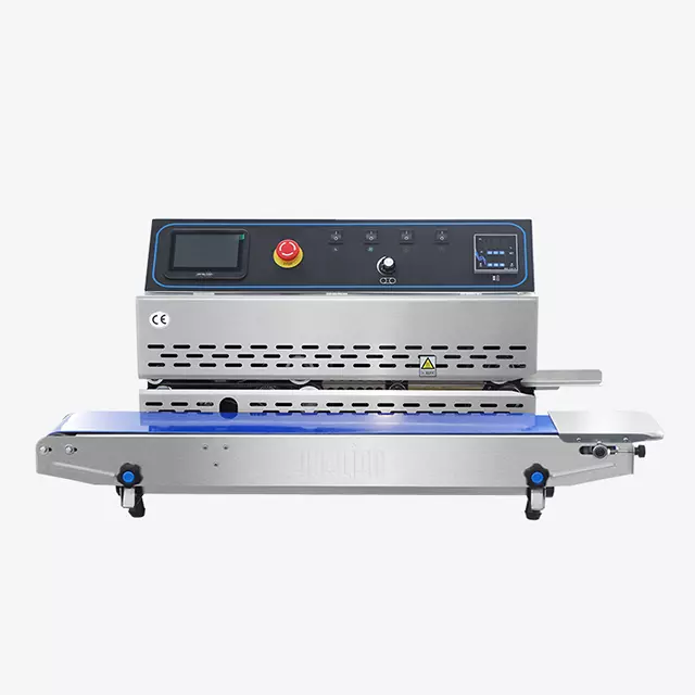 Selladora de Banda Continua Industrial 16 m/min con Impresora Ink-jet para Packaging | FRP-810I