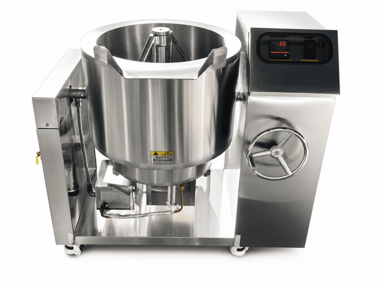 Tilting Kettle / Tilting Cooking Pan 100 L with Indirect Gas Heating, Manual Tilting and Mixer - BASIC