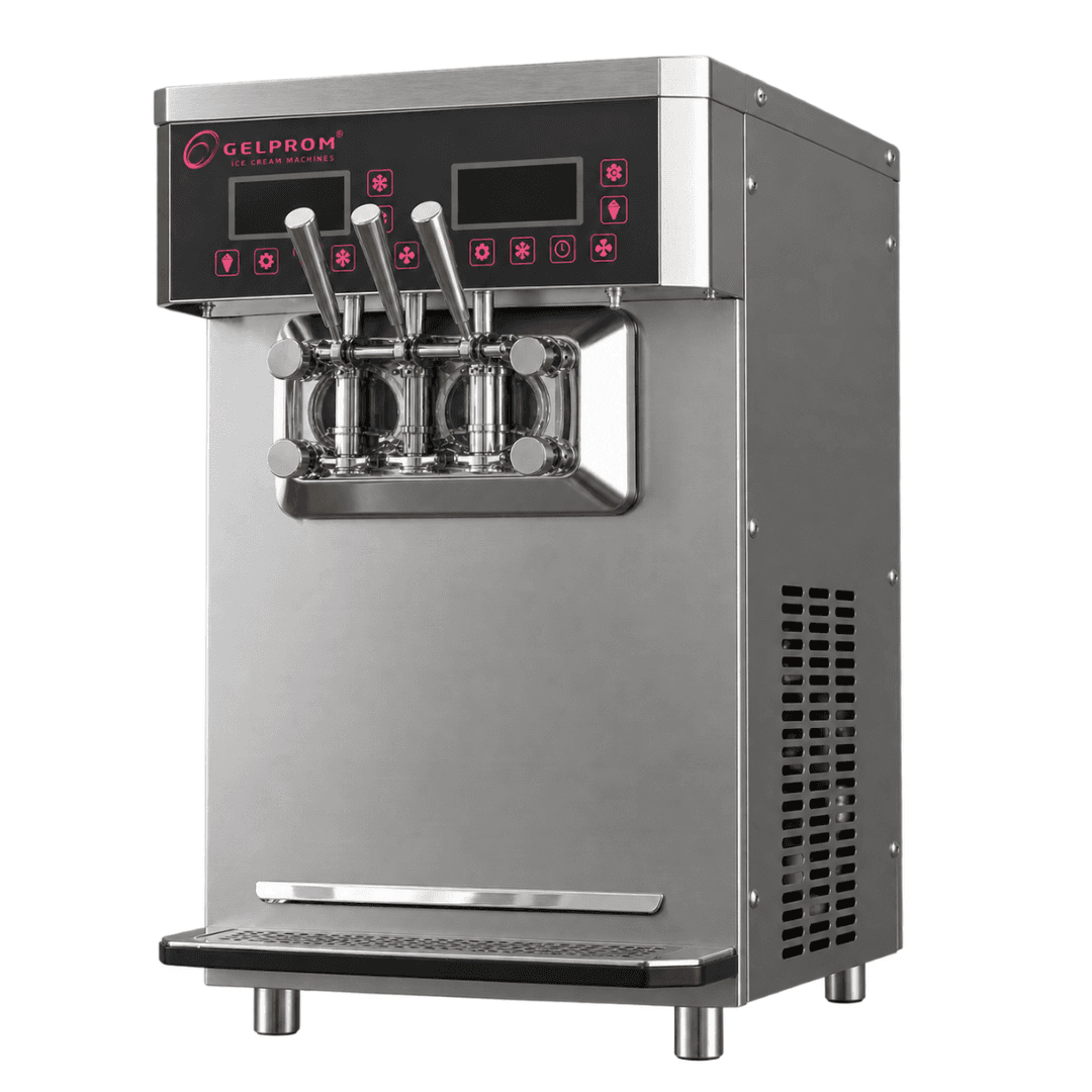 Máquina profesional de helado suave GP300DC/T-D – doble sistema, 2 sabores + mix, Defrost