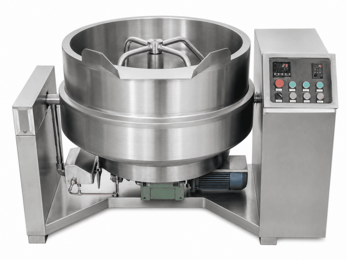 Tilting Kettle / Tilting Cooking Pan 600 L with Indirect Gas Heating, Electric Tilting and Mixer - BASIC