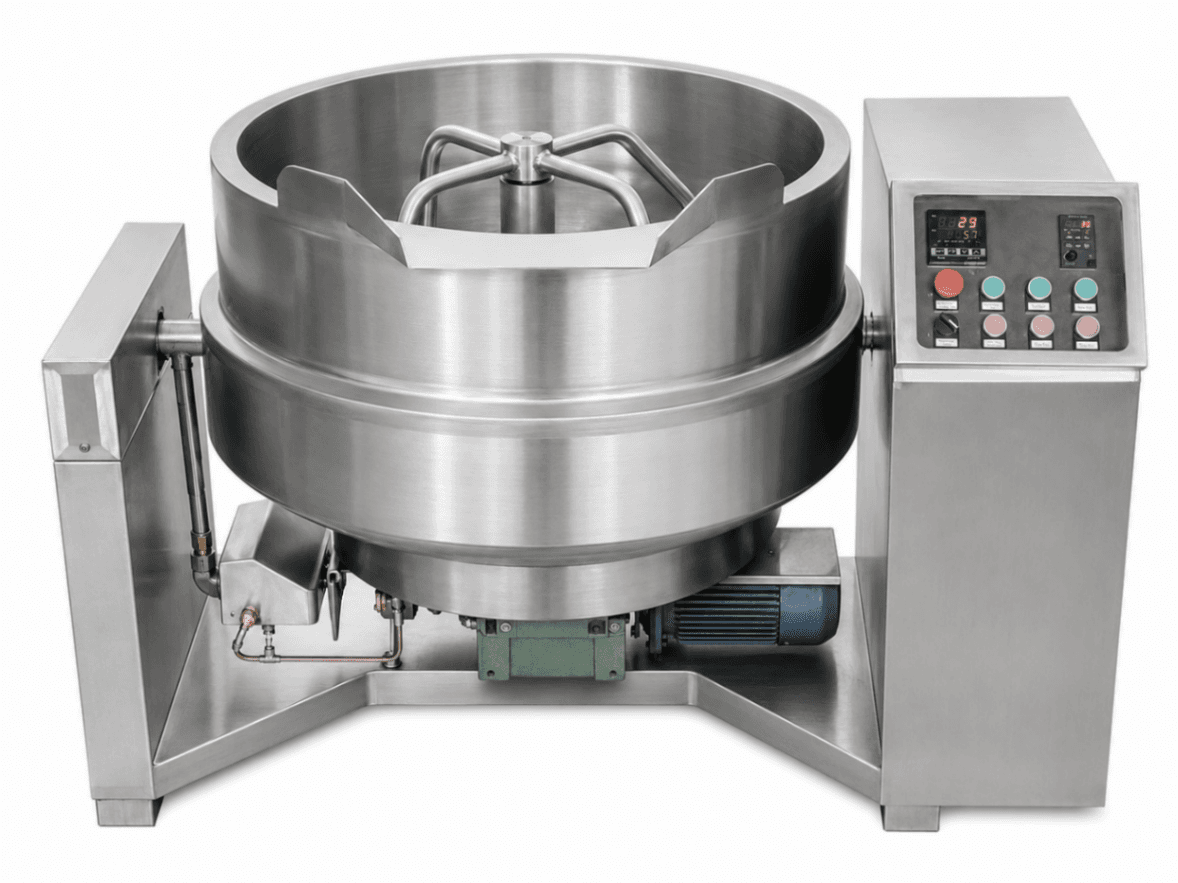 Tilting Kettle / Tilting Cooking Pan 200 L with Indirect Gas Heating, Electric Tilting and Mixer - BASIC