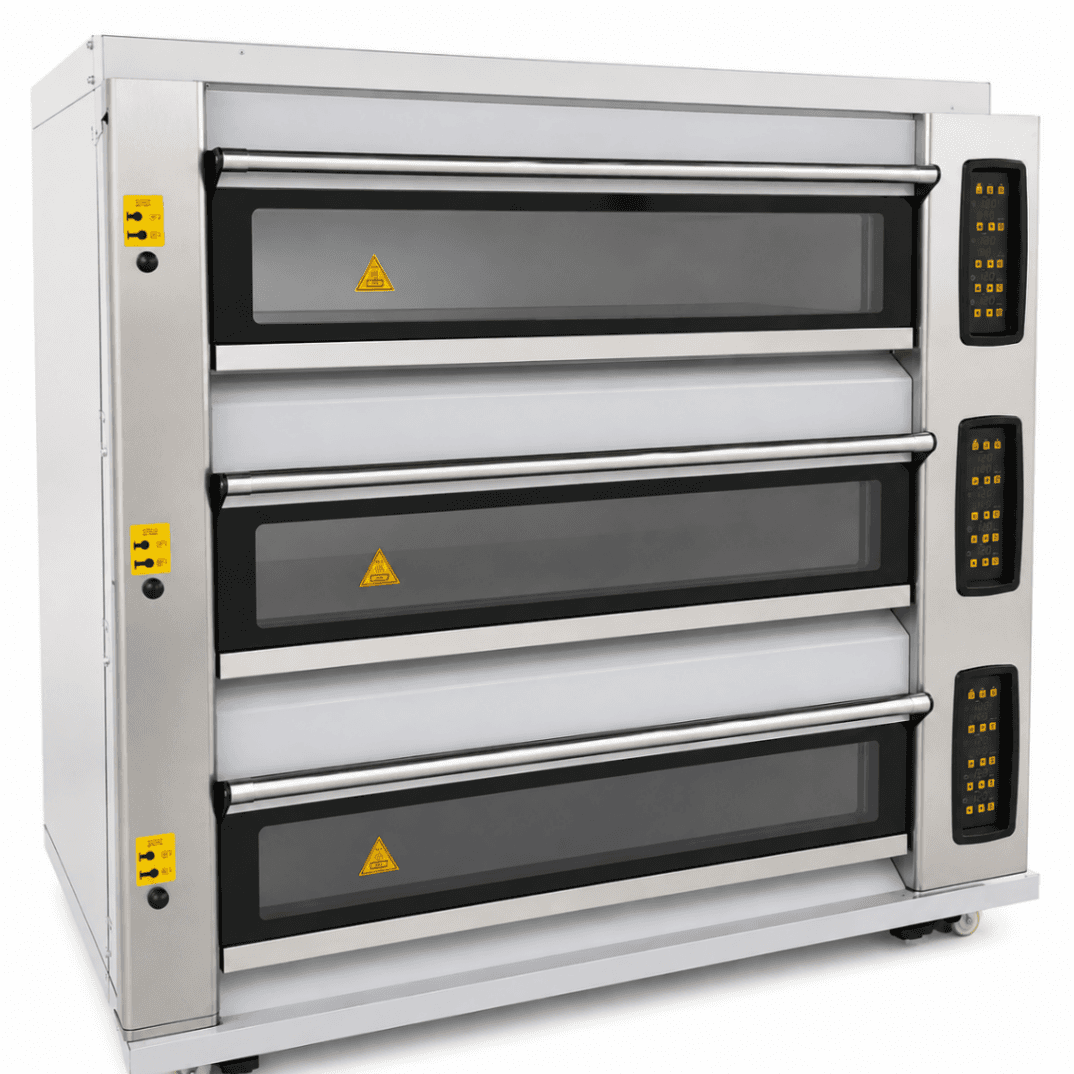 Horno Eléctrico de Piso 3 Cámaras 9 Bandejas 400×600mm con Vapor y Piedra S-303F - FULL