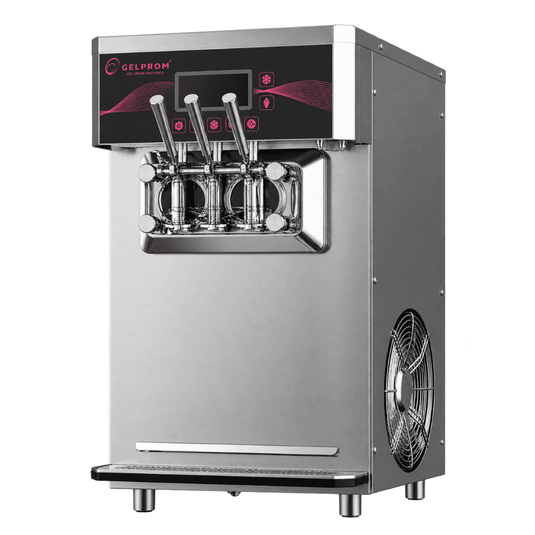 Máquina profesional de helado suave GP300T-AP-D – sobremesa, 2 sabores + mix, con bomba y Defrost