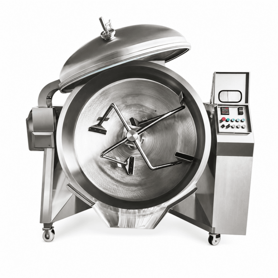 Tilting Kettle / Tilting Cooking Pan 200 L with Indirect Gas Heating, Electric Tilting, Mixer and PLC - FULL